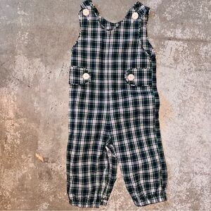Navy and Green plaid long romper custom by LIME GREEN 12 month